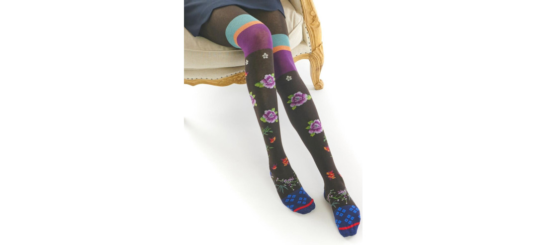 Collant-hiver-fil-de joie-Coton-choco-bouquet-de-lilas-fil0391