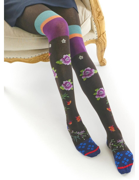 Collant-hiver-fil-de joie-Coton-choco-bouquet-de-lilas-fil0391