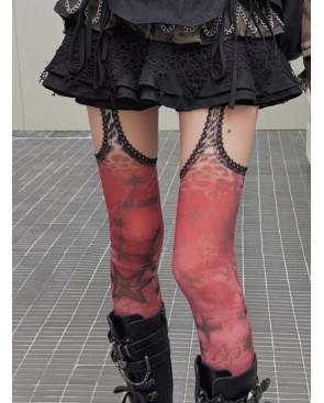 Collant-opaque-OUVERT-facon-PJ-Patchwork-leopard-fusion-rouge