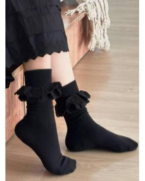 Chaussettes-coton-egyptien-Cotes--revers dentelle-non-comprimant-noir