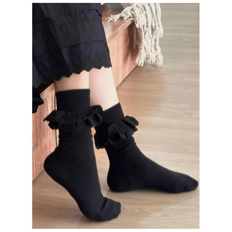 Chaussettes cotes Coton D'Egypte Revers dentelle