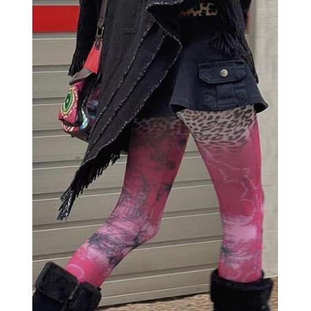 Collant-opaque-OUVERT-facon-PJ-Patchwork-leopard-fusion-rouge-dos