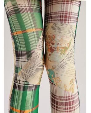 Collant Imprimé Tartan vert et Planche de BD Vintage