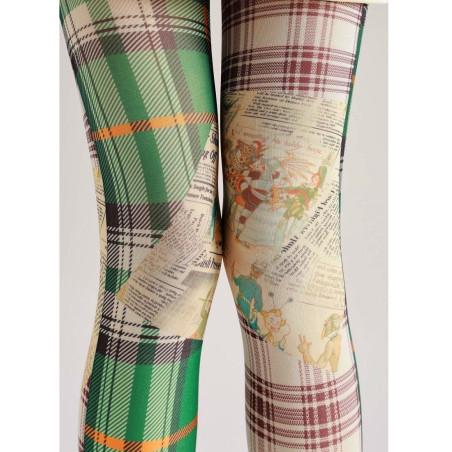 Collant Imprimé Tartan vert et Planche de BD Vintage