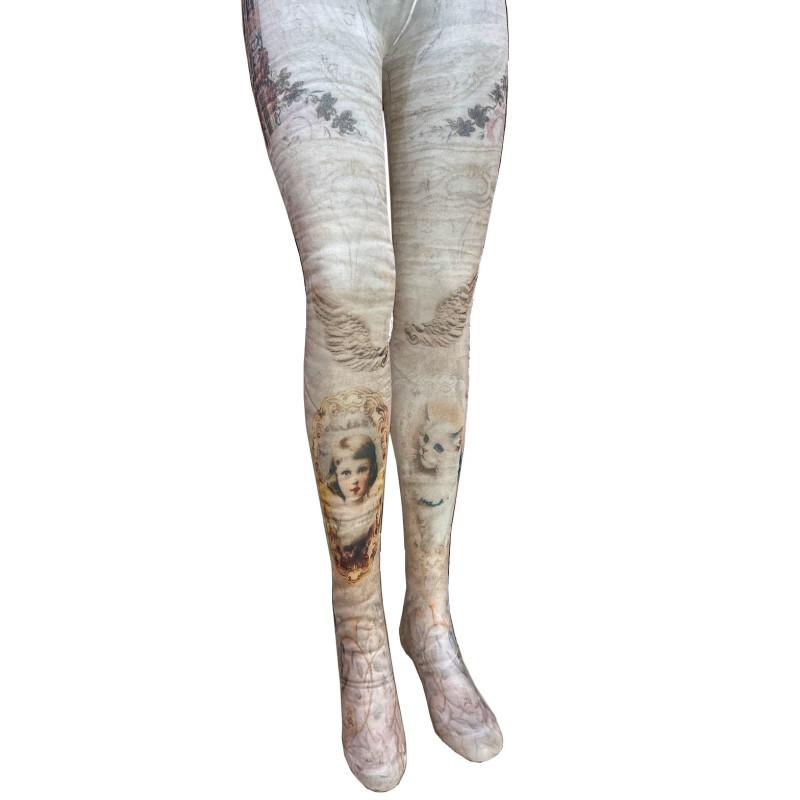 Collant imprimé vintage Asymétrique Chat et Ange Collant imprimé vintage Asymétrique Chat et Ange