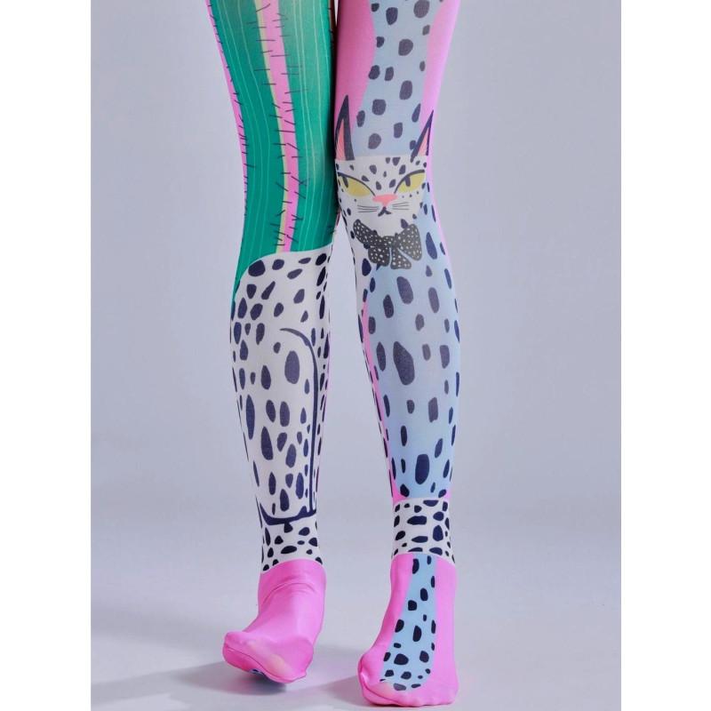 Collant Imprimé Chats Dalmatiens et Cactus