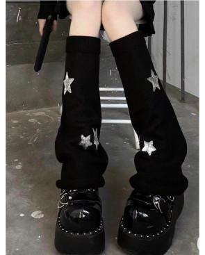 Guetres-Punky-Laine-Noires-stars-silver