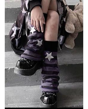 Guetres-Punky-Laine-rayures-bicolore-stars-silver-Noires-Grises