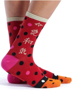 chaussettes à pois de couleurs base rouge Ruban rouge