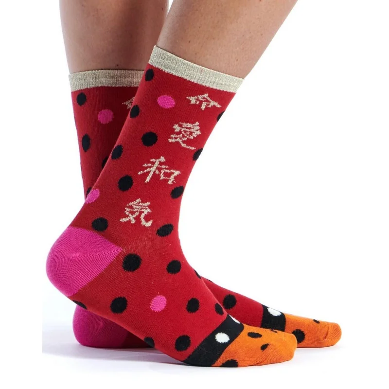 chaussettes à pois de couleurs base rouge Ruban rouge