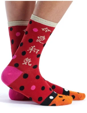 chaussettes à pois de couleurs base rouge Ruban rouge