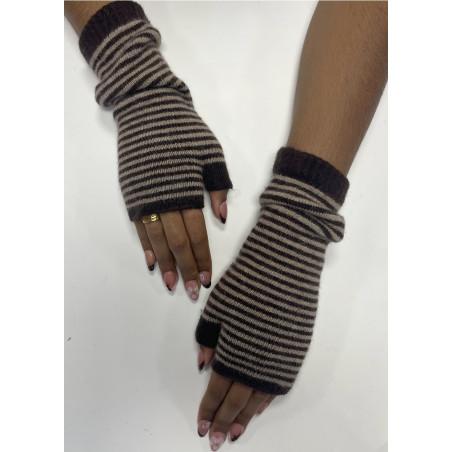 Mitaines Manchons Laine Angora rayures bicolores
