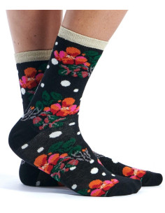 chaussettes ruban rouge Noires à pois et orchidées 2
