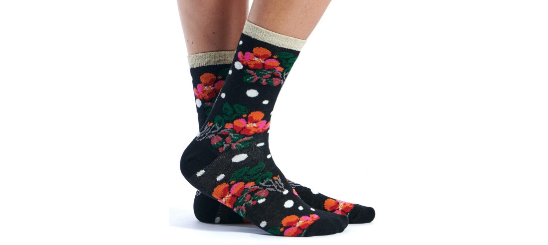 chaussettes Coton ochidées ruban rouges