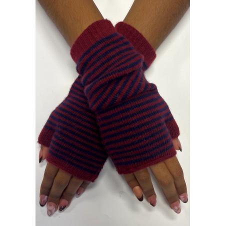 Mitaines Manchons Laine Angora rayures bicolores