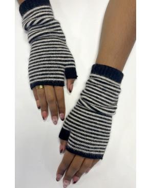 Mitaines Manchons Laine Angora rayures bicolores
