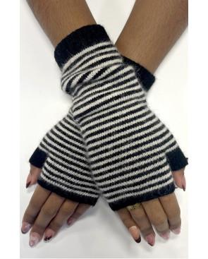 Mitaines Manchons Laine Angora rayures bicolores