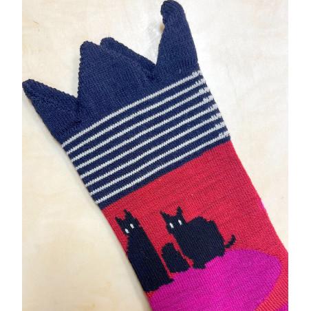 Chaussettes Berthe aux Grands Pieds Laine Chats amoureux
