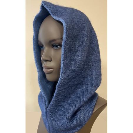 Bonnet Capuche Bleu Jeans Laine Angora Caprices