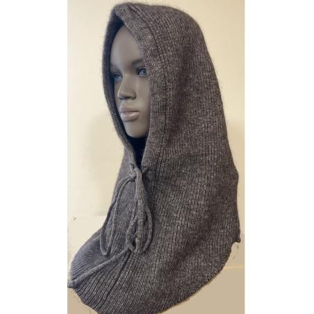 Cagoule Capuche Laine Angora Taupe