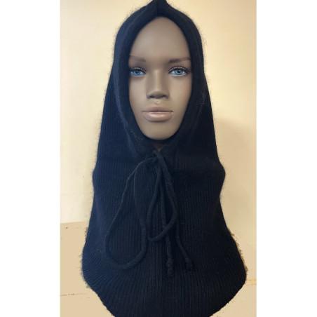 Cagoule Capuche Laine Angora noir