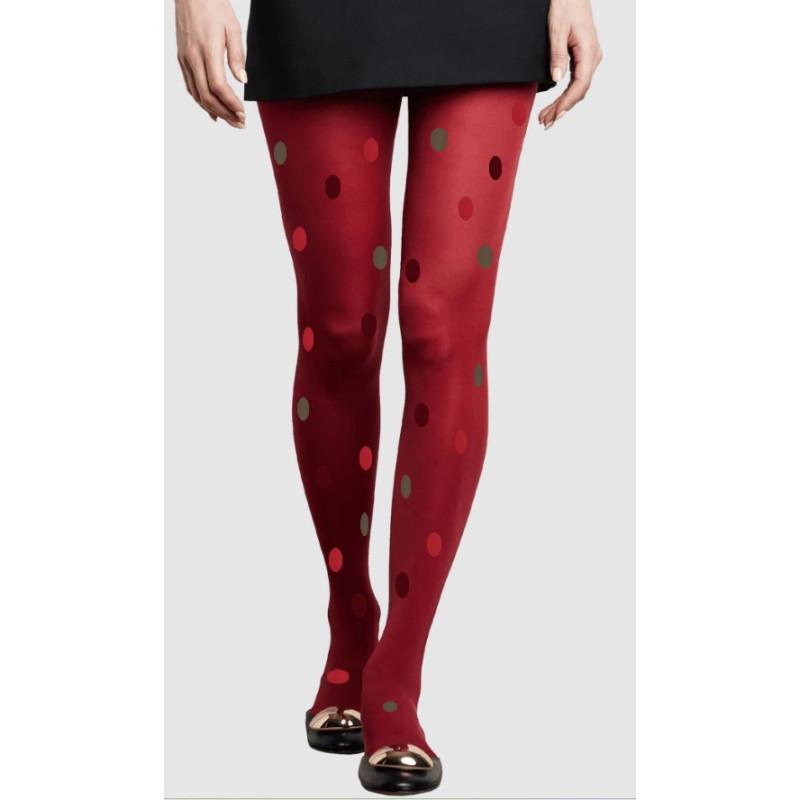 Collant Sakura à pois multi Bordeaux