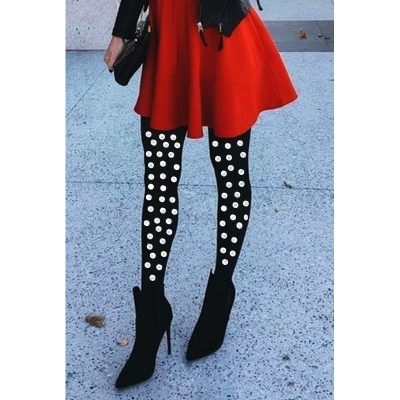 Collant Noir Pois blancs Tendance Bicolore Collant Noir Pois blancs Tendance Bicolore