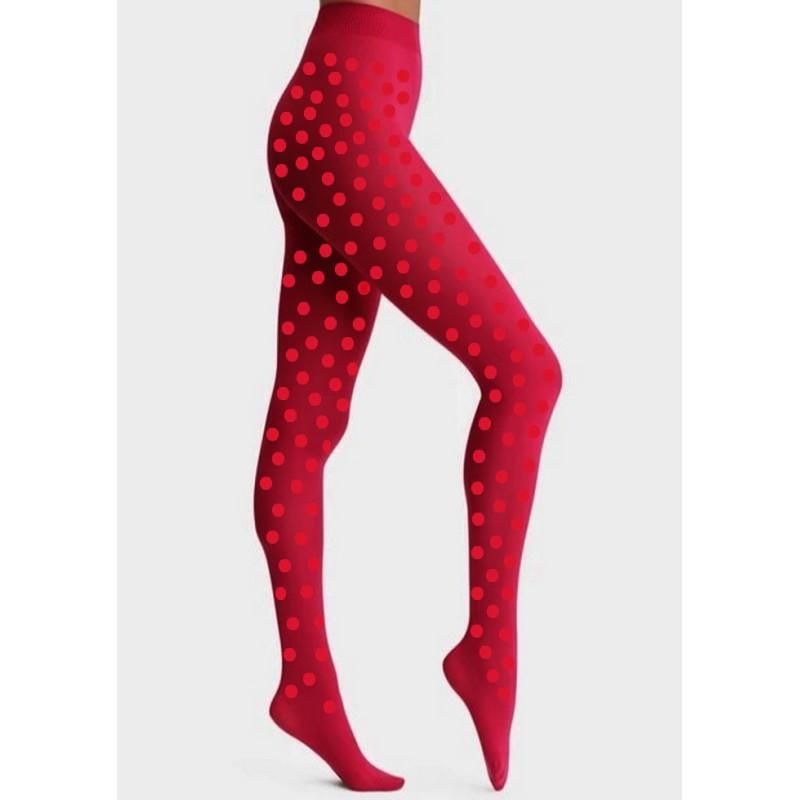 Collant Fushia Pois rouges Tendance Bicolore Collant Fushia Pois rouges Tendance Bicolore