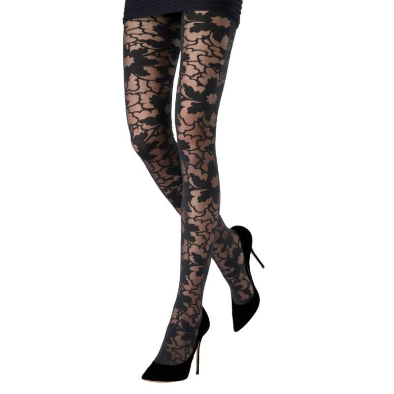 Collant Emilio Cavallini Fleurs en négatif Noir
