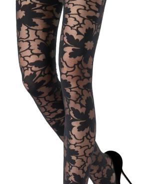 Collant Emilio Cavallini Fleurs en négatif Noir