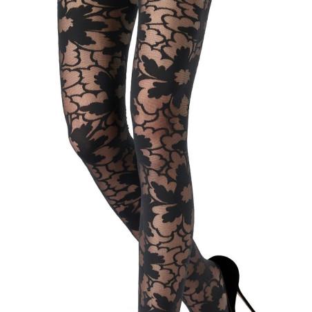 Collant Emilio Cavallini Fleurs en négatif Noir