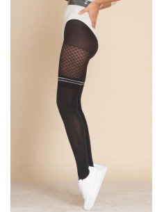 Collant Cuissarde Effet Maille et jarretière argentée