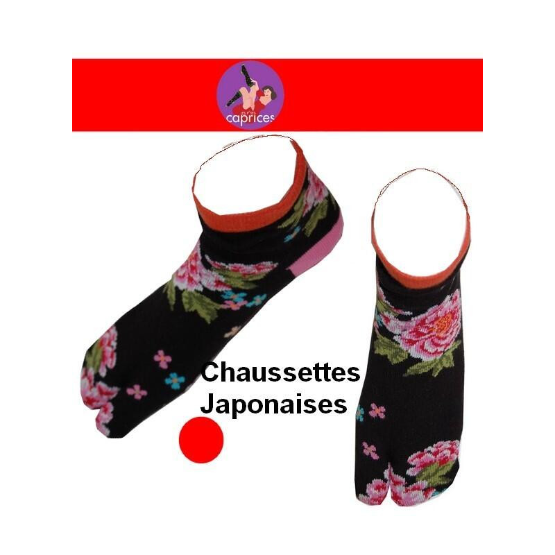 Chaussettes japonaise femme fleurs orange