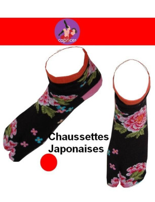 Chaussettes japonaise femme fleurs orange 