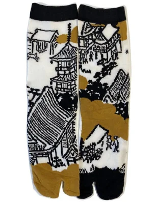 Chaussettes-japonaises-coton-les-petits-caprices-asymétriques-village-traditionnel-a-plat