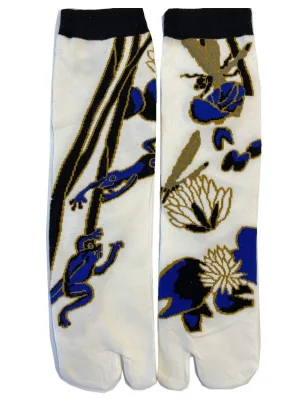 Chaussettes Japonaises Grenouilles et Libellules Bleues