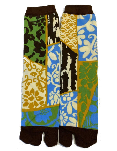 Chaussettes japonaises Patchwork végétal turquoise