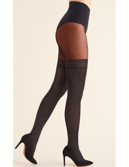 Collant Cuissarde Trompe L oeil Torsadé noir chic effet jambiére