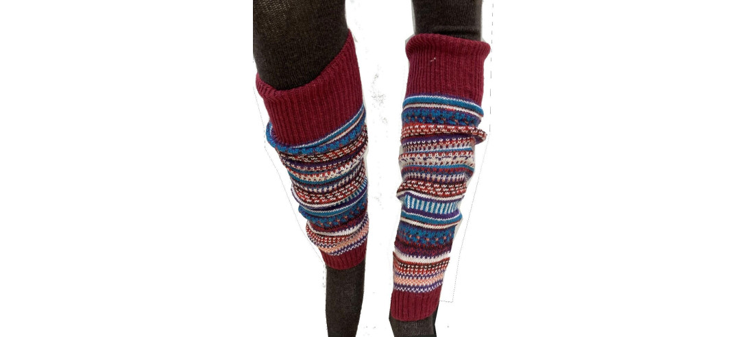 Guêtres Laine Patchwork Ethnique bordeaux