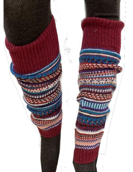 Guêtres Laine Patchwork Ethnique bordeaux