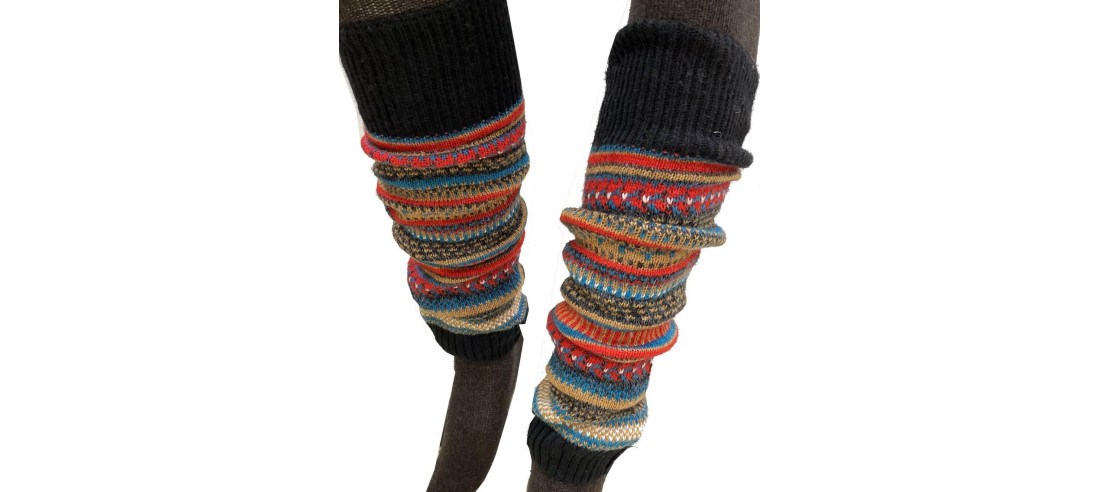 Guêtres Laine Patchwork Ethnique noir