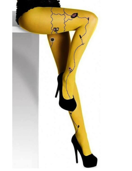 Collant Berthe aux Grands Pieds Ocre Fleuri entier