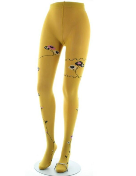Collant Berthe aux Grands Pieds Ocre Fleuri face