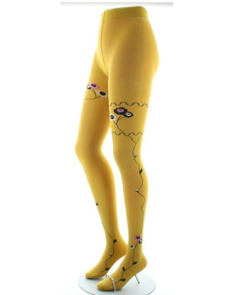 Collant Berthe aux Grands Pieds Ocre Fleuri profil