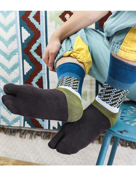 Chaussettes Tabis coton mosaïque pétrole