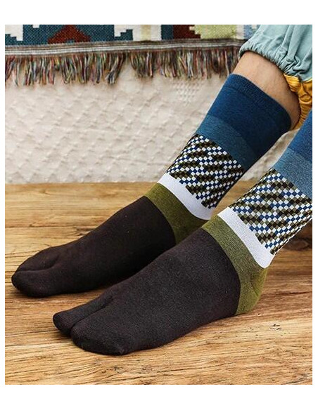 Chaussettes à un orteil coton mosaïque pétrole