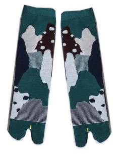 Chaussettes Tabis coton pois et rayures psychédélique pétrole 2