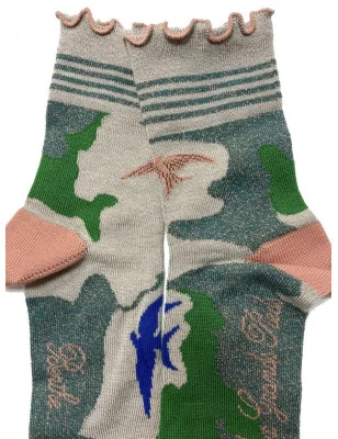 Chaussettes Berthe aux grands pieds fil d'ecosse dessin d' Hirondelles