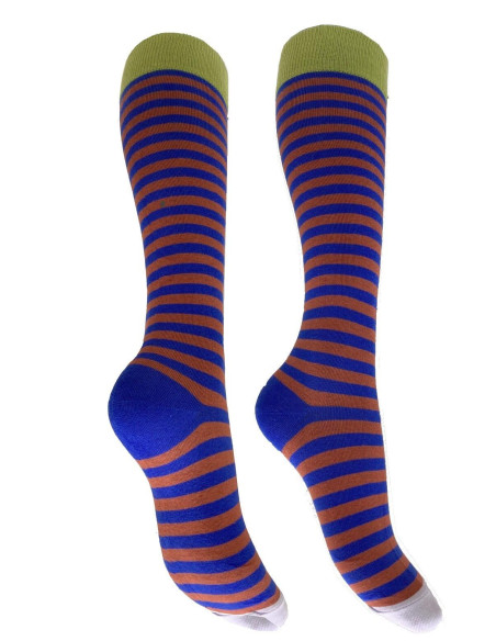 Mi bas Rayures Bicolore bleu brique Caprices chic et tendance