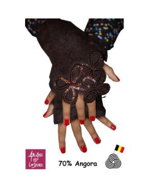 Mitaines Mohair tréfles strass  marron Ariane Lespire